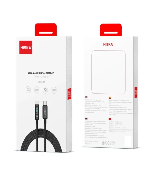 کابل شارژ و تبدیل USB-C به USB-C هیسکا مدل LX-20CC طول 1 متر