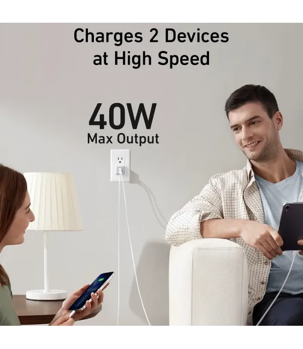 شارژر فست 40 وات انکر مدل A2038، به همراه کابل USB Type-C، پشتیبانی از فناوری Power iQ 3.0، شارژ ایمن (MultiProtect)، تکنولوژی حفاظتی VoltageBoost