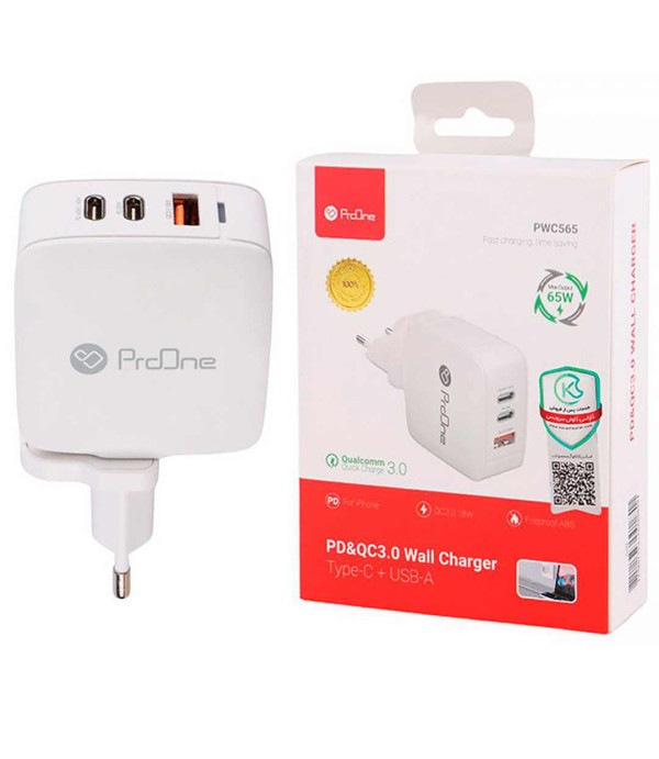 شارژر دیواری تایپ سی و یو اس بی 65 وات پرووان مدل Proone PWC565 65W Wall charger