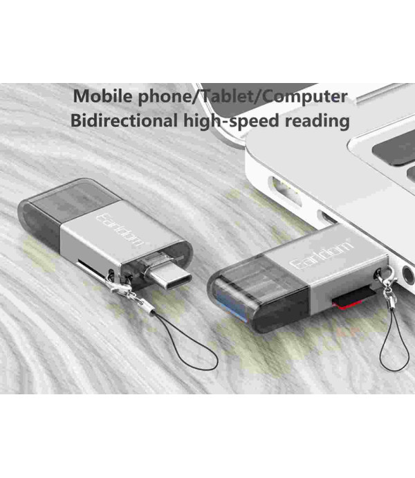 رم ریدر و اوتی‌جی دو سر تایپ سی و لایتنینگ ارلدام Earldom ET-OT82 4-in-1 Mini Aluminium USB3.0 Card Reader