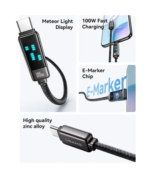 کابل شارژ و تبدیل 2 سر تایپ سی (USB-Type-C) 100 واتی یوسمز مدل SJ744 