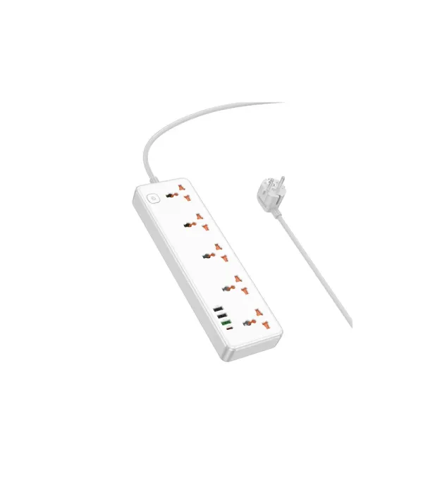 شارژر و چندراهی برق 2500 وات هوکو مدل Hoco Multifunctional Safety Socket AC14A 5-POSITION 30W (EU)
