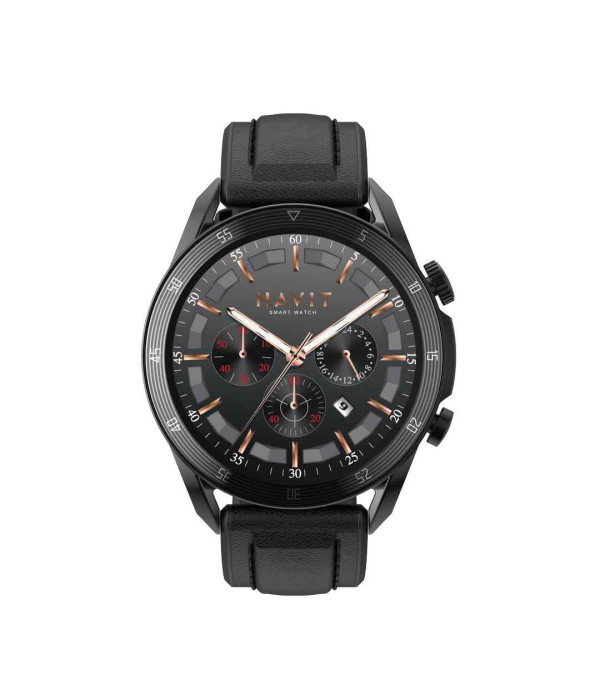 ساعت هوشمند هویت با تغییر طرح ساعت یا تم، ضد آب بند چرم مصنوعی مدل Havit M9030 PRO Blood Oxygen Body Temperature Wireless Charging Digital Watches IP68 Waterproof High Resolution Smart Watch