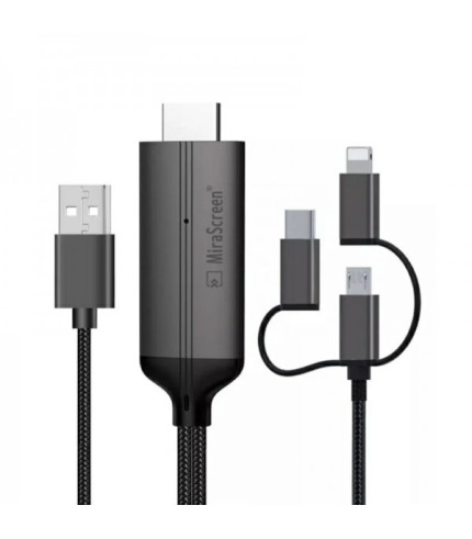 کابل MHL تایپ سی، لایتنینگ به HDMI میرا اسکرین (MiraScreen) طول 2 متر مدل LD36