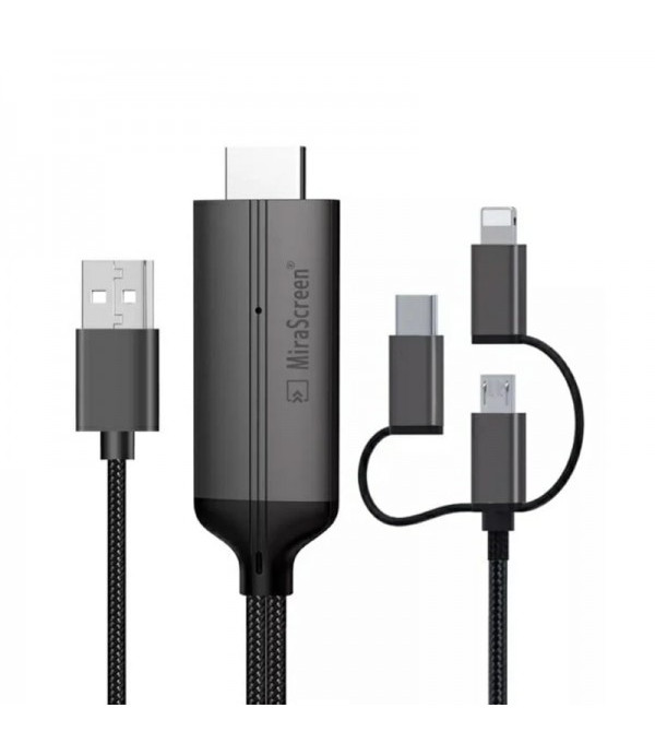 کابل MHL تایپ سی، لایتنینگ به HDMI میرا اسکرین (MiraScreen) طول 2 متر مدل LD36