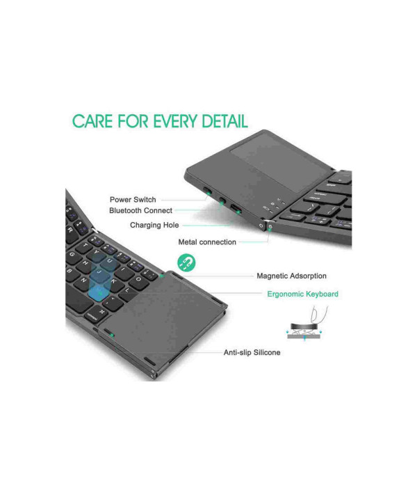 کیبورد بلوتوث تاشو با تاچ پد مدل Foldable Bluetooth Keyboard With Touch Pad B033