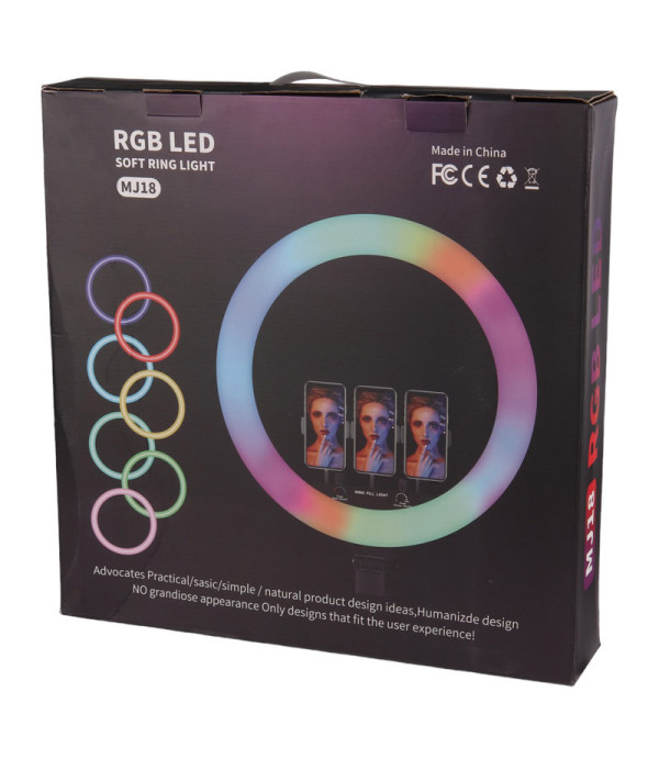 رینگ لایت 18 اینچ RGB LED MJ18 با سه پایه 175 سانتی متری