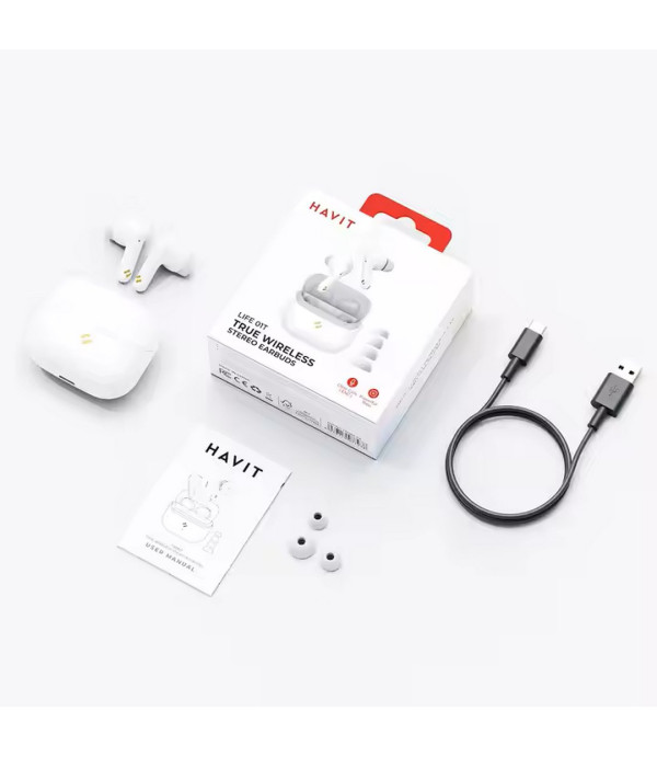هندزفری بلوتوثی نسخه 5.4 نویز کنسلینگ، 33 ساعت پخش موسیقی کنترل لمسی هویت مدل Havit Bluetooth Earbuds with Single Mic ENC, Noise Cancelling Wireless Earphones with Touch Control TW982 Life 01T