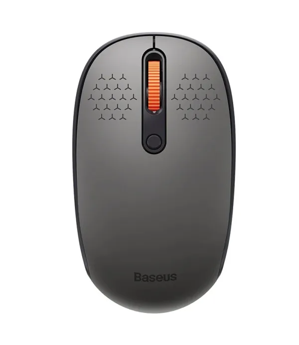 ماوس بی‌سیم‌ بیسوس مدل F01B Tri-Mode با حسگر اپتیکال، دارای 5 کلید، بی‌صدا، قابلیت اتصال به سه دستگاه، رابط دانگل USB، بلوتوث، باتری قلمی، دقت 1600 DPI، فرکانس 2.4 گیگاهرتز