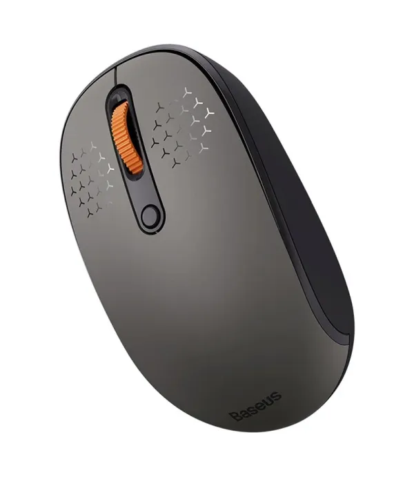 ماوس بی‌سیم‌ بیسوس مدل F01B Tri-Mode با حسگر اپتیکال، دارای 5 کلید، بی‌صدا، قابلیت اتصال به سه دستگاه، رابط دانگل USB، بلوتوث، باتری قلمی، دقت 1600 DPI، فرکانس 2.4 گیگاهرتز