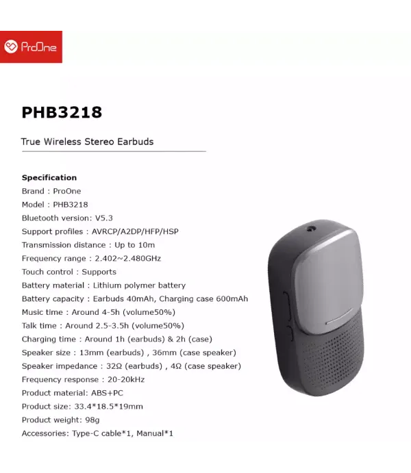 هندزفری بلوتوثی 5.3، اسپیکر بی‌ سیم و چراغ قوه پرووان مدل ProOne PHB3218