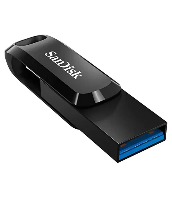 فلش مموری 64 گیگابایت سن دیسک مدل Ultra Dual Drive GO USB Type-C، دارای رابط‌های USB Type-C و USB 3.0، مقاوم در برابر ضربه، آب و گرد و غبار