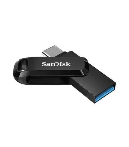 فلش مموری 64 گیگابایت سن دیسک مدل Ultra Dual Drive GO USB Type-C، دارای رابط‌های USB Type-C و USB 3.0، مقاوم در برابر ضربه، آب و گرد و غبار