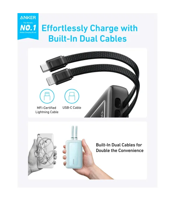 پاوربانک انکر مدل A1681 ظرفیت 20000 میلی آمپر ساعت به همراه کابل لایتنیگ و کابل USB Type-C