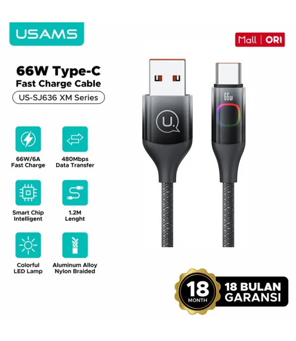 کابل شارژ و تبدیل USB به USB-C یوسمز مدل SJ636 طول 1.2 متر