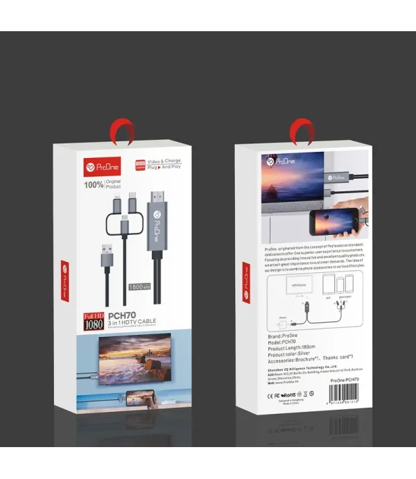 کابل تبدیل HDMI به USB-C / microUSB / لایتنینگ پرووان مدل PCH70 طول 1.8متر