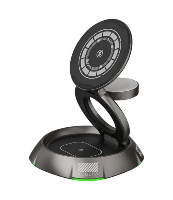 شارژر بی سیم (Wireless) مگ سیف 3 کاره کولا (KUULAA) 15 وات فست شارژ رو میزی مدل KL-CD72 با نور RGB