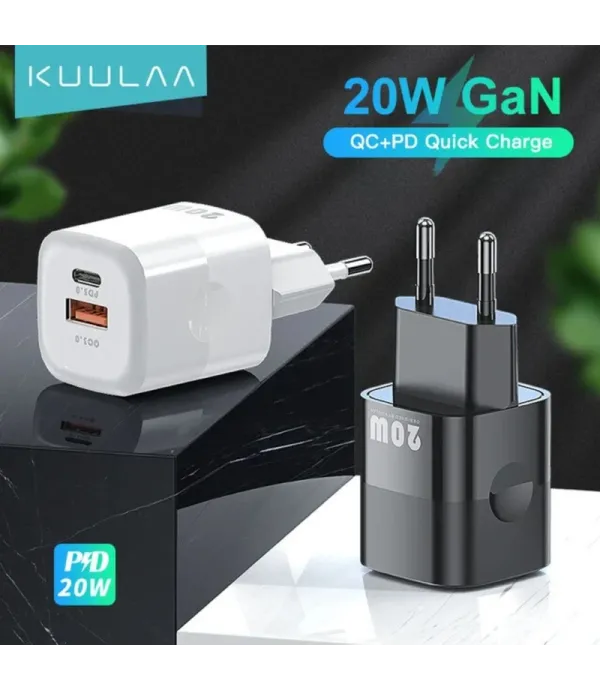 شارژر دیواری کولا (KUULAA) 20 وات GaN دو پورت مدل KL-CD59 