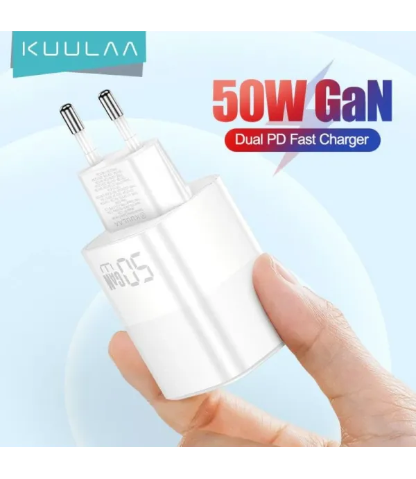 شارژر دیواری 2 پورت تایپ سی 50 وات GaN کولا (KUULAA) مدل RY-C50