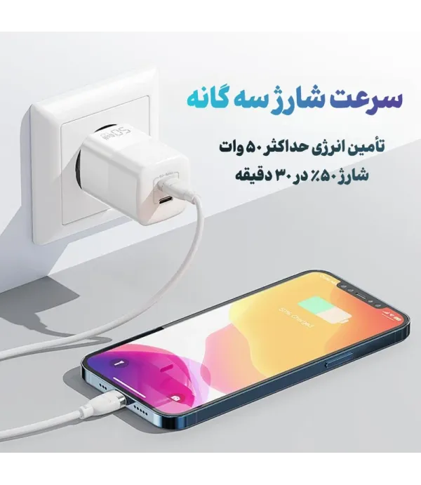 شارژر دیواری 2 پورت تایپ سی 50 وات GaN کولا (KUULAA) مدل RY-C50