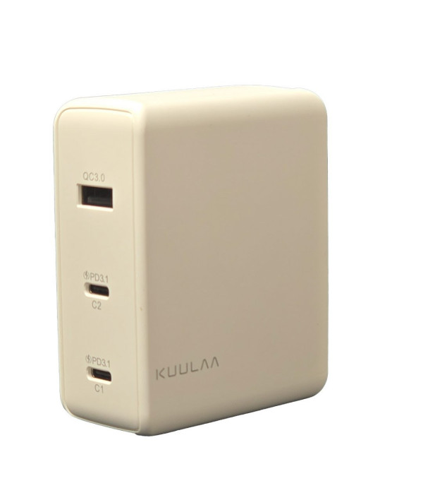 شارژر دیواری 140 وات GaN کولا 3 پورت تایپ سی و USB A با کابل 240 وات مدل KUULAA Wall Adaptor PST-140UC2-LB