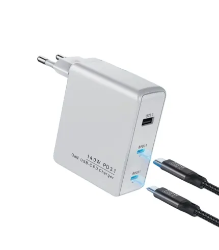 شارژر دیواری 140 وات GaN کولا (KUULAA) 3 پورت تایپ سی / USB A با کابل 240 وات مدل PST-140UC2-LB