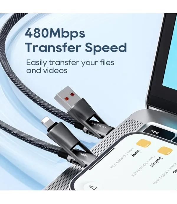 کابل شارژ و تبدیل USB A و تایپ سی به تایپ سی/ لایتنینگ کشویی کولا (KUULAA) 60 وات مدل KL-X73
