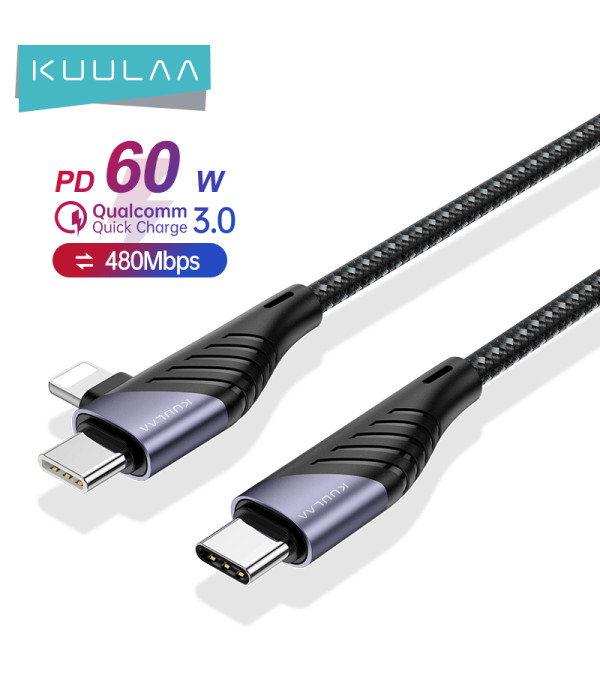 کابل شارژ و تبدیل تایپ سی به تایپ سی /لایتنینگ 60 وات کولا (KUULAA) مدل KL-X47