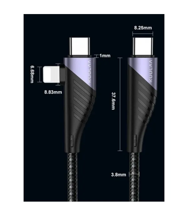 کابل شارژ و تبدیل تایپ سی به تایپ سی /لایتنینگ 60 وات کولا (KUULAA) مدل KL-X47