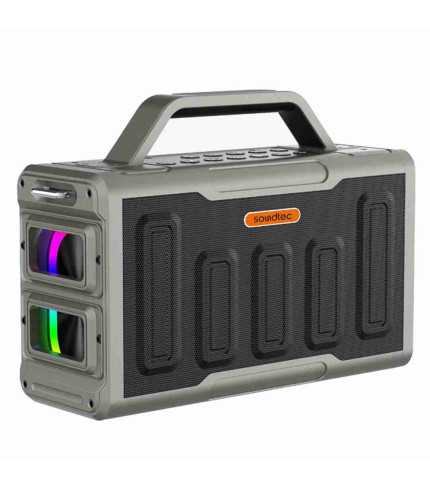 اسپیکر بلوتوثی و پارتی باکس قابل حمل 100 وات RMS با 4 درایو شامل 2 عدد ووفر + 2 عدد تویتر و ورودی 6.5 میلی متری میکروفون پرودو مدل Porodo Soundtec Surge 2.2 Channel Party Speaker PD-STPS100