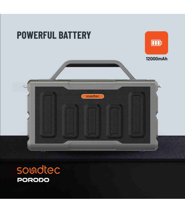 اسپیکر بلوتوثی و پارتی باکس قابل حمل 100 وات RMS با 4 درایو شامل 2 عدد ووفر + 2 عدد تویتر و ورودی 6.5 میلی متری میکروفون پرودو مدل Porodo Soundtec Surge 2.2 Channel Party Speaker PD-STPS100