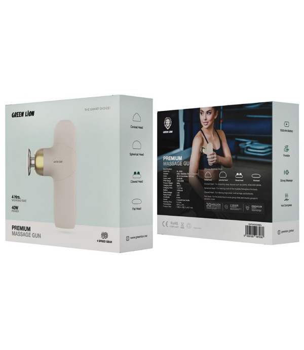 ماساژور شارژی چهار سرعته با 4 سری مختلف گرین لاین مدل Green Lion Premium Massage Gun Power GNPMASGUNBG