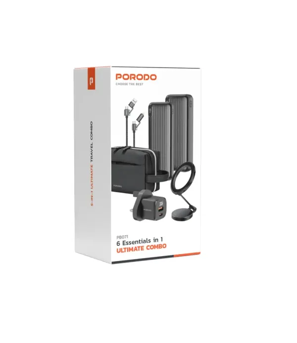 پک 6 در 1 پاوربانک، کابل شارژ، هولدر مگنتی ، آداپتور پرودو مدل Porodo Essentials 6 in 1 Ultimate Combo PD-PBFCH071-CB
