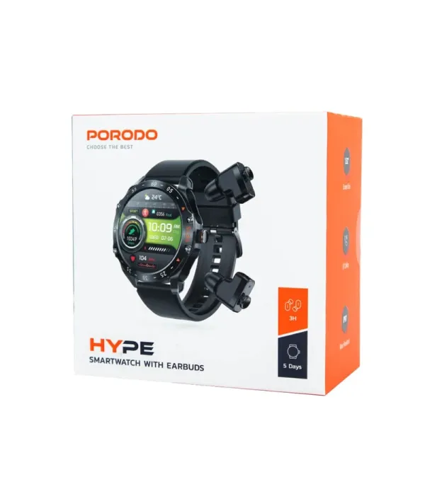 ساعت هوشمند پرودو با هندزفری داخلی با قابلیت مکالمه پرودو مدل Porodo Hype Smartwatch With Earbuds PD-HYPE