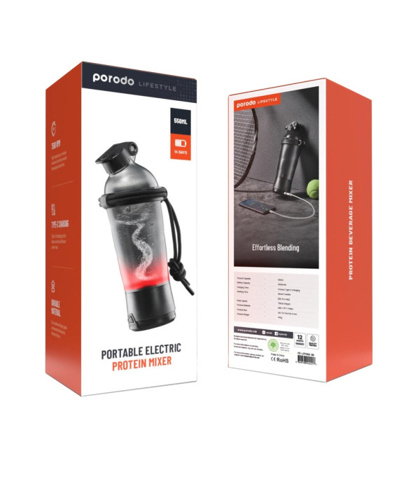 شیکر شارژی قابل حمل پرودو Porodo Portable Electric Protein Mixer PD-LFPSKR ظرفیت 550 میلی لیتر