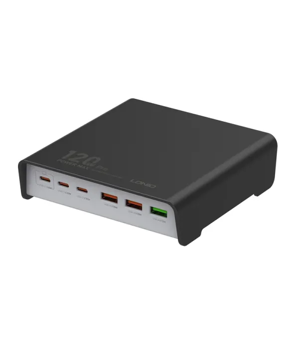 شارژر رومیزی 120 وات الدینیو مدل HUB CHARGER Q605