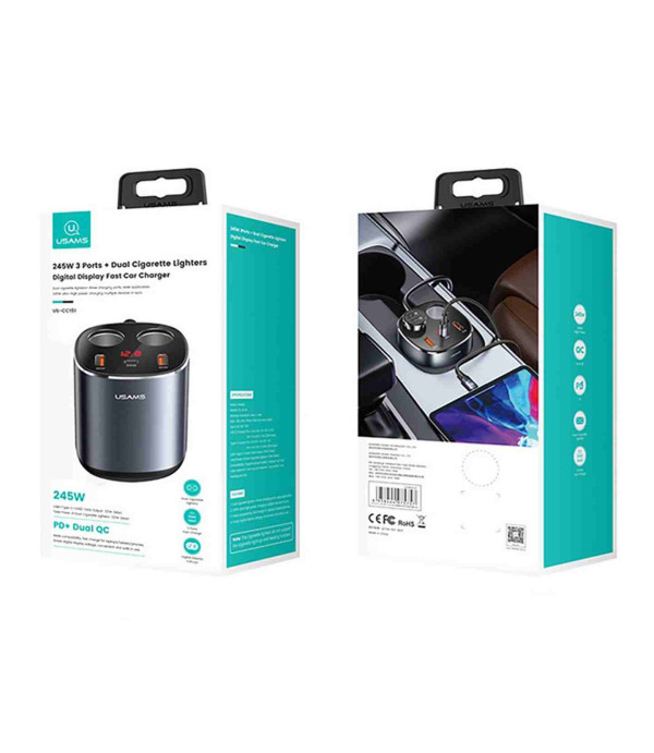 شارژر فندکی فوق فست‌شارژ ماشین 245 وات یوسمز USAMS US-CC151 C28 245W Fast Car Charger