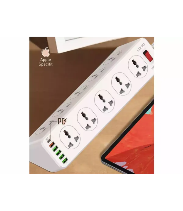 چندراهی برق 10 سوکت، 5 یواس‌بی و 1 تایپ‌‎سی الدنیو مدل Ldnio Power Strip 2500W SC10610