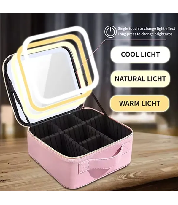 کیف آرایش مسافرتی با آینه و چراغ LED با تقسیم کننده های قابل تنظیم