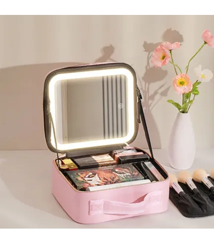 کیف آرایش مسافرتی با آینه و چراغ LED با تقسیم کننده های قابل تنظیم