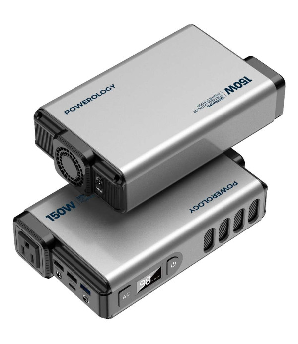 مبدل برق خودرو (اینورتر) و پاوربانک قابل حمل 150 وات 32000 پاورولوژی Powerology Mini Power Station with AC Output 150W 32000mAh PD 100W PPBCHA31 PP031