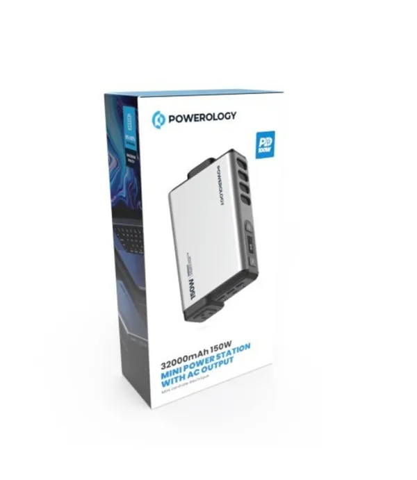 اینورتر و پاوربانک پاورولوژی با ظرفیت 32 هزار میلی آمپر ساعت 150 وات Powerology 32000mAh 150W Mini Power Station With AC Output PPBCHA31
