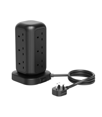 چندراهی برق و هاب شارژر رومیزی 3250 واتی 17 پورت AC , USB و شارژ وایرلس 15 واتی پاورولوژی مدل Powerology 12 AC Sockets GaN Tower Hub Charge Up To 17 Devices 3M PWCUQC025BK