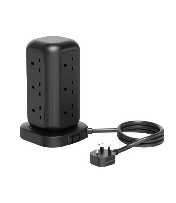 چندراهی برق و هاب شارژر رومیزی 3250 واتی 17 پورت AC , USB و شارژ وایرلس 15 واتی پاورولوژی مدل Powerology 12 AC Sockets GaN Tower Hub Charge Up To 17 Devices 3M PWCUQC025BK