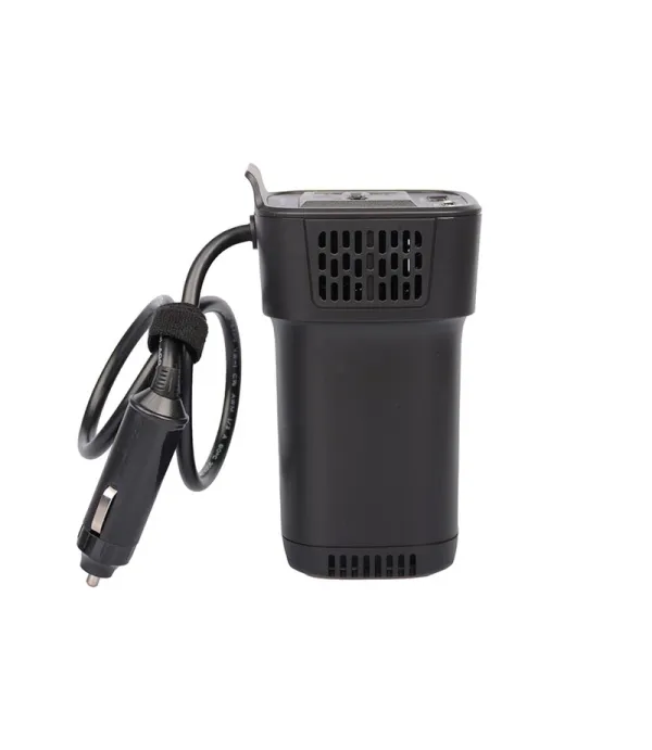مبدل برق خودرو (اینورتر) و شارژر فندکی فست شارژ ماشین تایپ سی و یو اس بی 150 وات پاورولوژی Powerology 150W Cup Holder Power Inverter Dual USB-C & USB-A QC3.0 P150INVBK