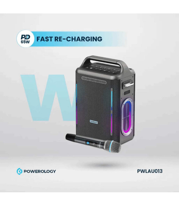 اسپیکر بلوتوثی با میکروفون کارائوکه 300 وات با شارژ سریع 65 واتی پاورولوژی مدل Powerology Karaoke Party Speaker PWLAU013