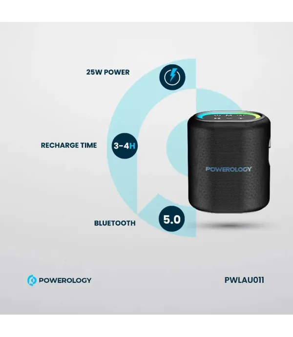 اسپیکر بلوتوثی قابل 25 وات RGB دار حمل پاورولوجی مدل Powerology Portable Loud Speaker PWLAU011