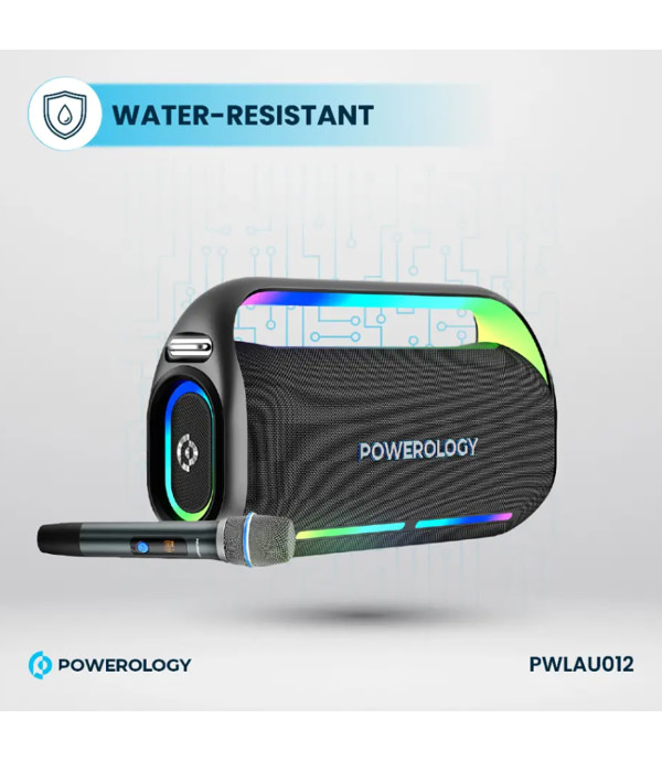 اسپیکر بلوتوثی کارائوکه همراه میکروفون پاورولوژی با توان 150 وات RGB دار مدل Powerology Deep Bass Party Speaker PWLAU012