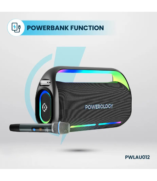 اسپیکر بلوتوثی کارائوکه همراه میکروفون پاورولوژی با توان 150 وات RGB دار مدل Powerology Deep Bass Party Speaker PWLAU012