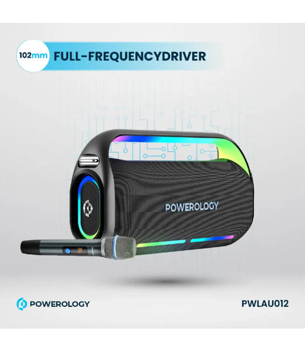 اسپیکر بلوتوثی کارائوکه همراه میکروفون پاورولوژی با توان 150 وات RGB دار مدل Powerology Deep Bass Party Speaker PWLAU012